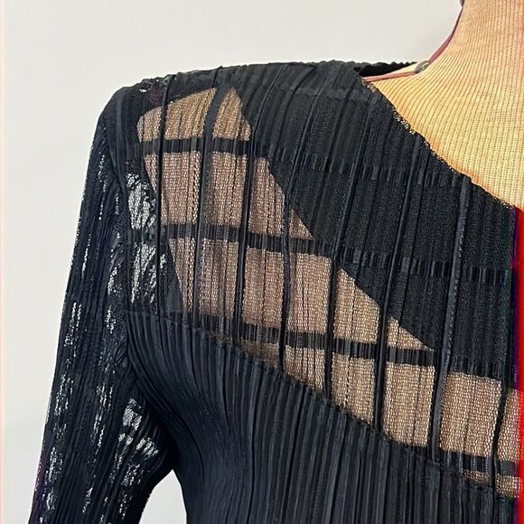 Veeca Black Sheer Crinkle Skirt Dress with Cap Sleeves - Size Small - Picture 7 of 14